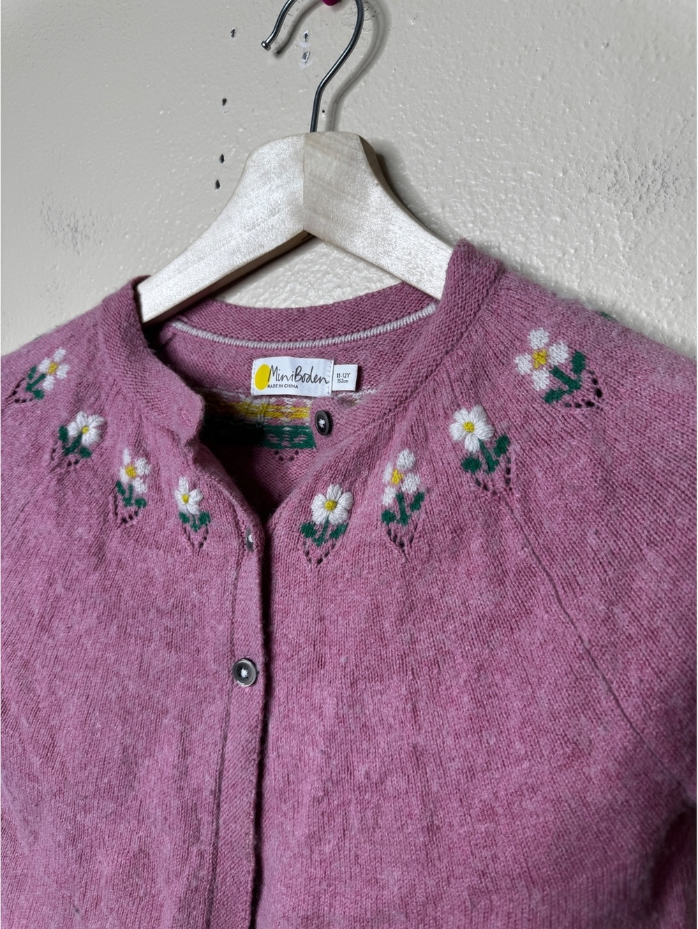 Mini Boden Girls Floral Embroidered Cardigan Pink Wool Blend Buttons 11-12Y - Picture 2 of 7